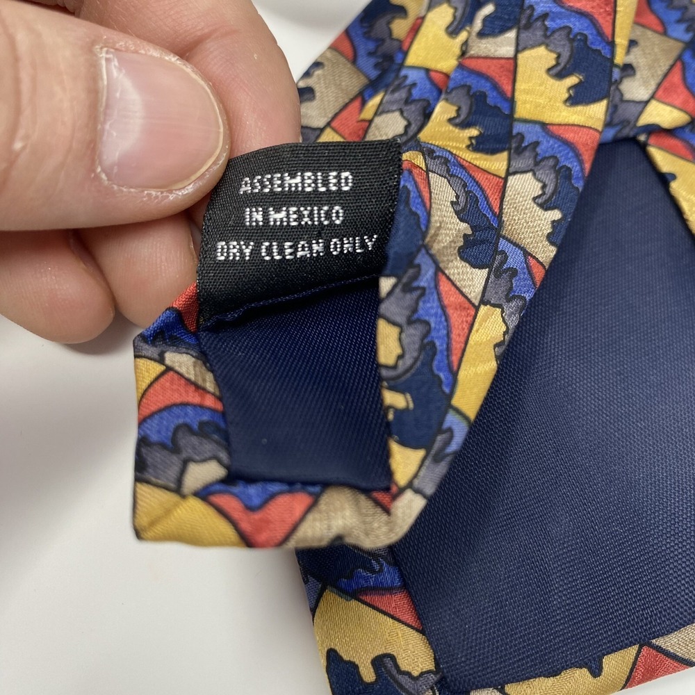 J Garcia 57"x3.5" Tie Mens Red Blue Yellow Geometric 100% Silk Necktie - Picture 5 of 6